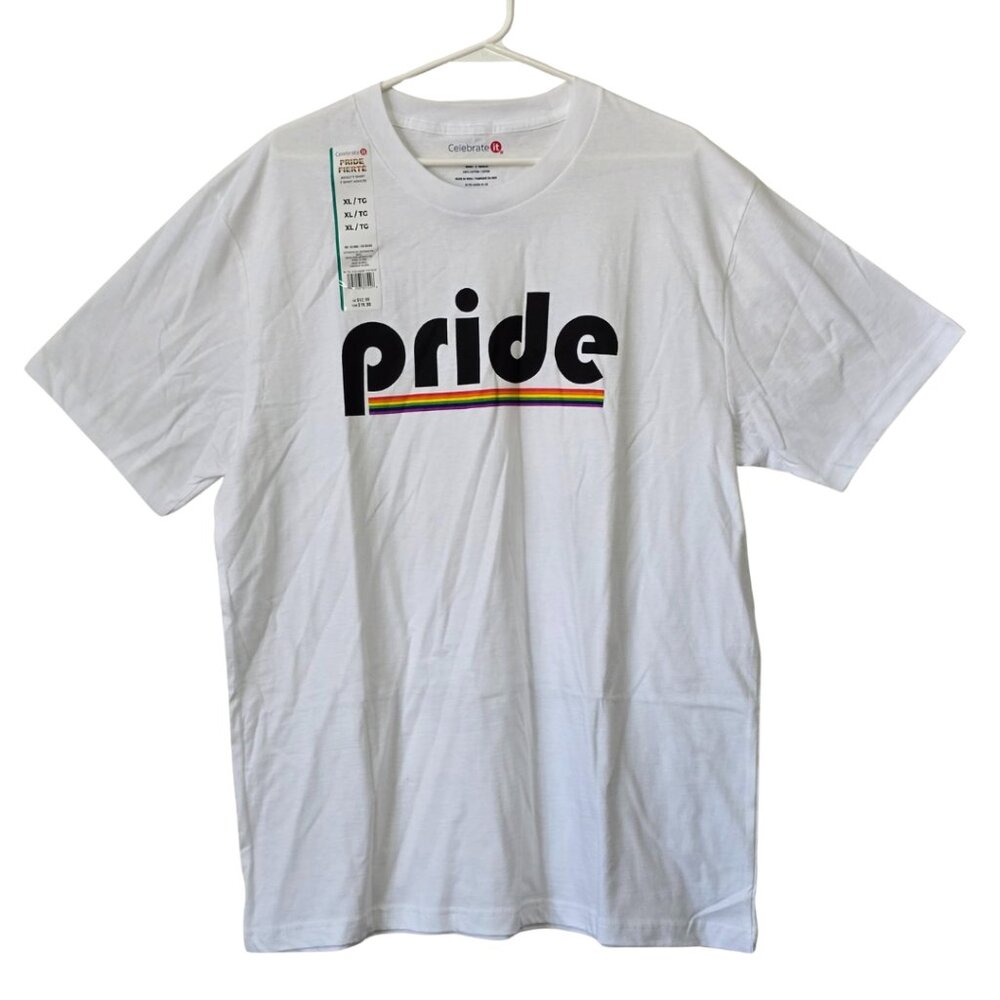 Celebrate It Unisex White Short Sleeve "Pride" T-Shirt 100% Cotton Size XL NEW